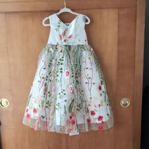 Floral Embroidered Kids Dress - White and Pink